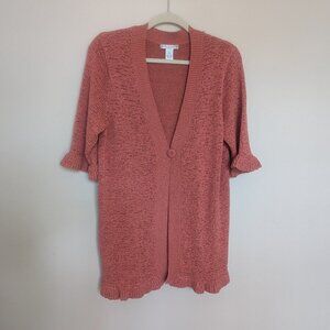 Sarah Spencer Woman plus size swing sweater 1X EUC coral ruffles